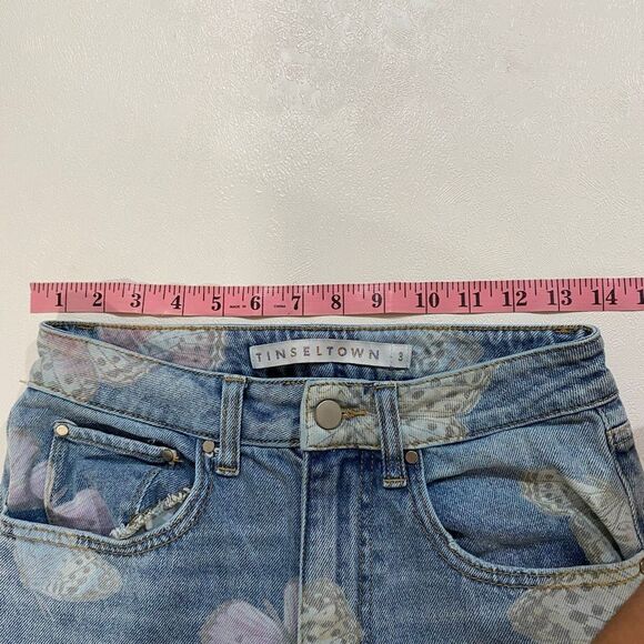 Tinseltown Women’s Size 3 Butterfly Print Flare Jeans Frayed Hem Y2K - Picture 5 of 7